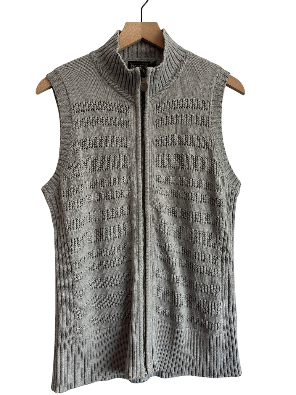 Pendleton Women Sweater Vest Large Gray Zip-Up Cotton Layering Preppy Grandpa